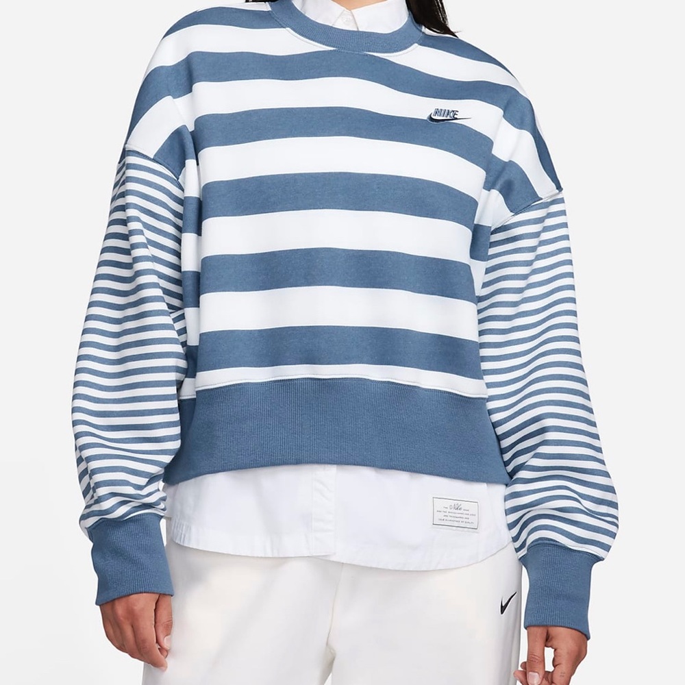 Nike Phoenix Fleece Oversized Striped Crew-Neck Sweatshirt